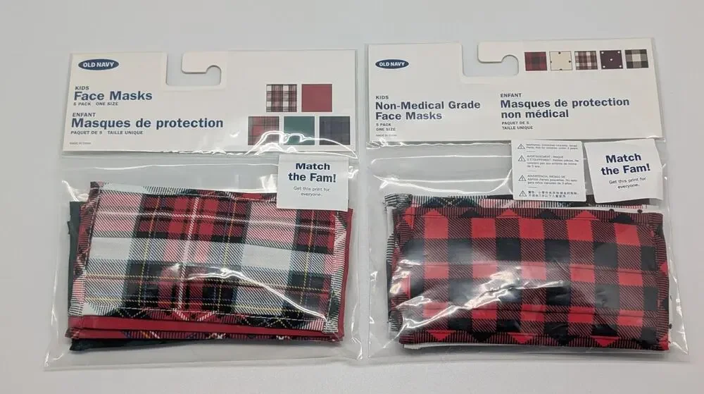 2 NEW Old Navy Kids 5 Pack Non Medical Grade Face Masks - Plaid & Polka Dots